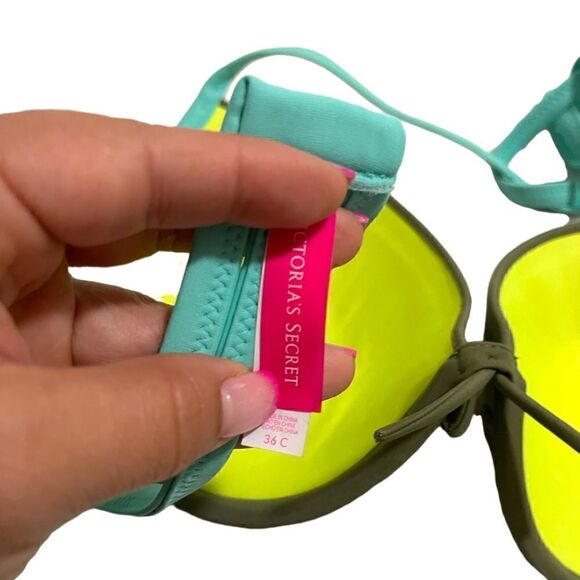 Victoria Secret Teal and Olive green bikini top 36C - Picture 3 of 3